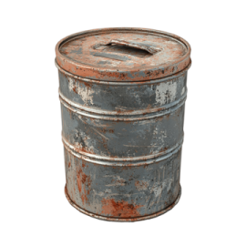 an old metal barrel with rust on it