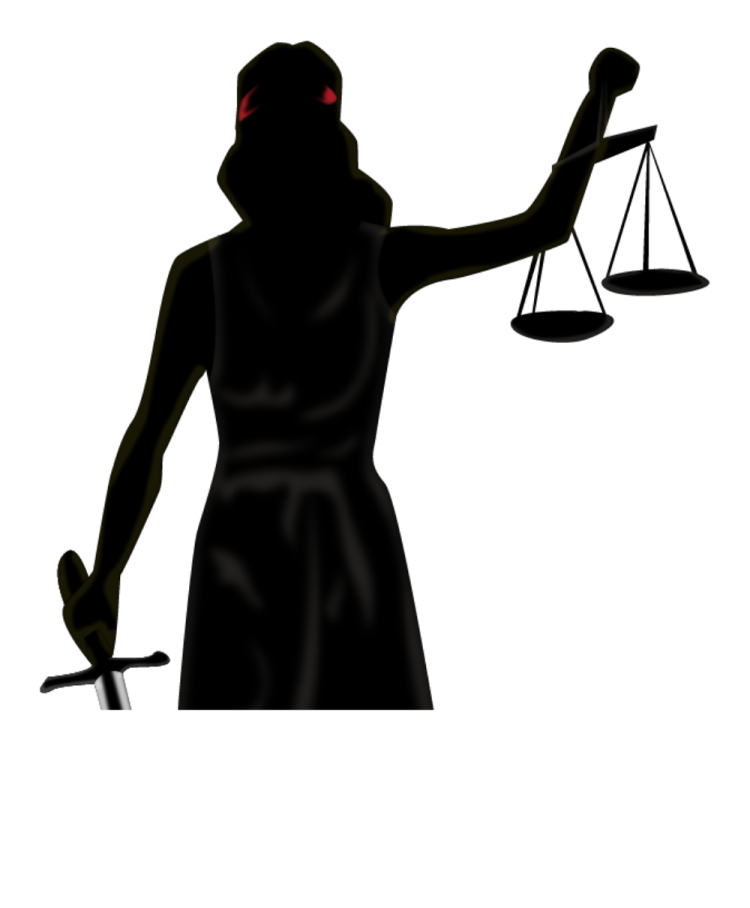 A silhouette of a woman holding a scale