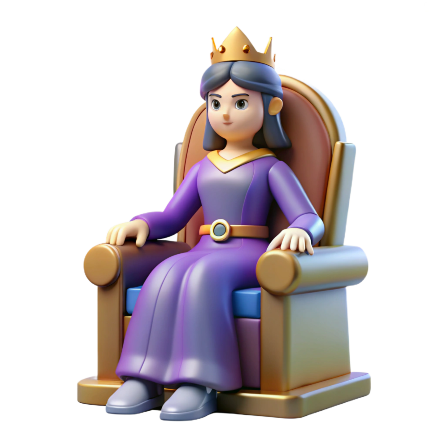 a woman sitting in a chair with a crown on her head