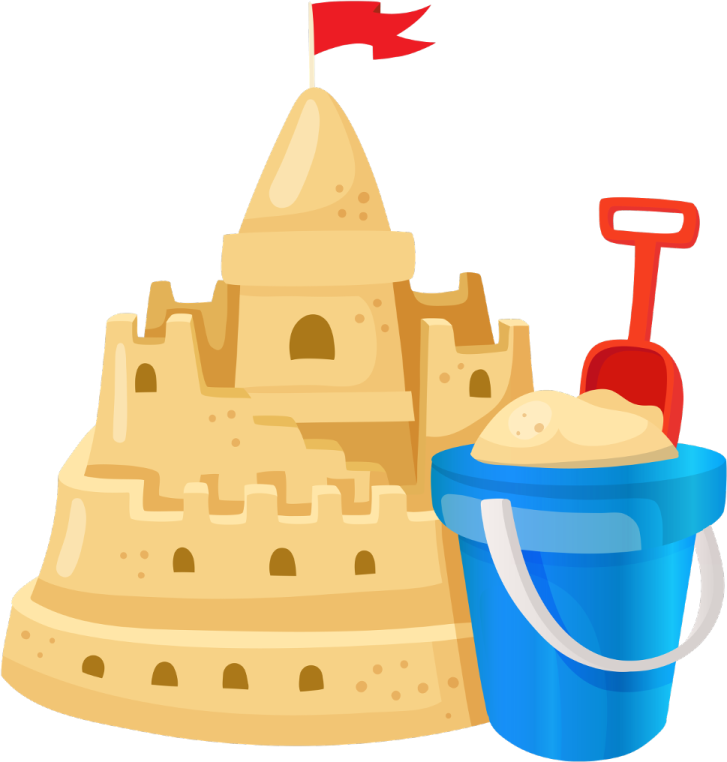 a sandcastle with a shovel next to it