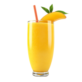 a glass of orange juice with a straw