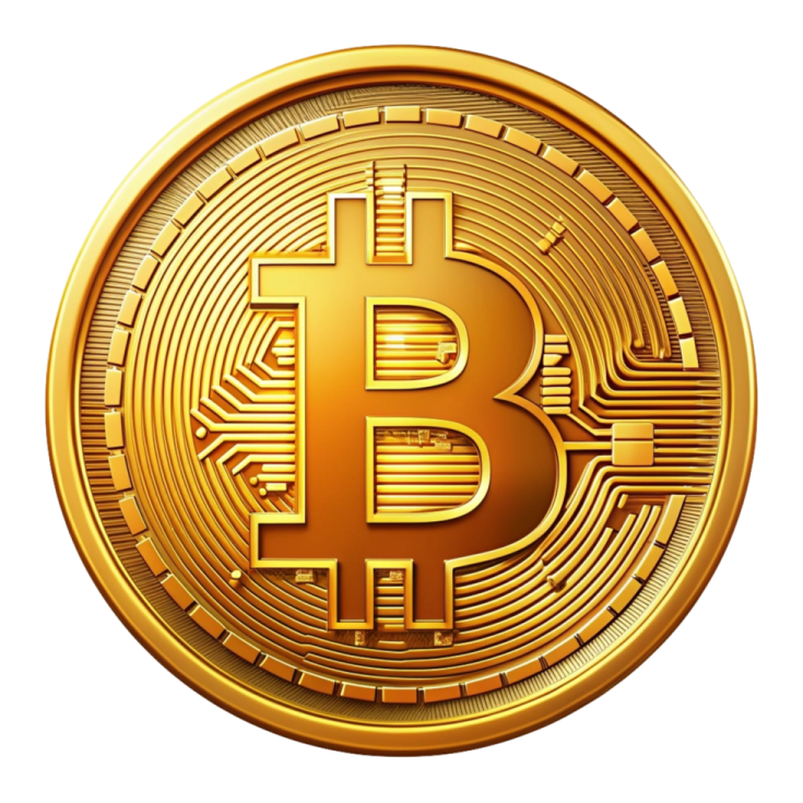 a golden bit coin on a white background