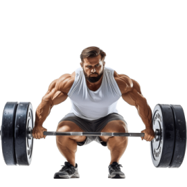 a man squats with a barbell