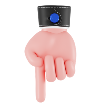 a person wearing a virtual headset and pointing at the camera