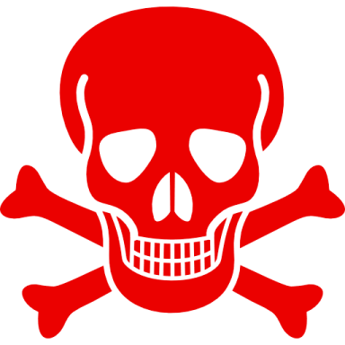 a red skull and crossbones