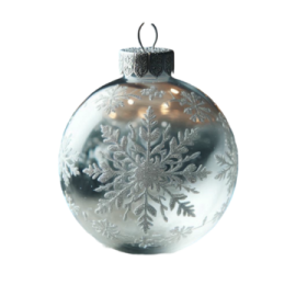 a silver christmas ball with snowflakes on it