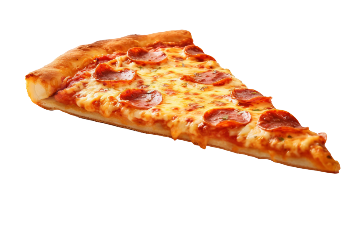 a slice of pizza on a white background