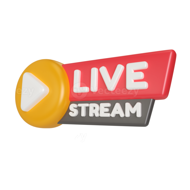 a red and yellow button with the words live stream