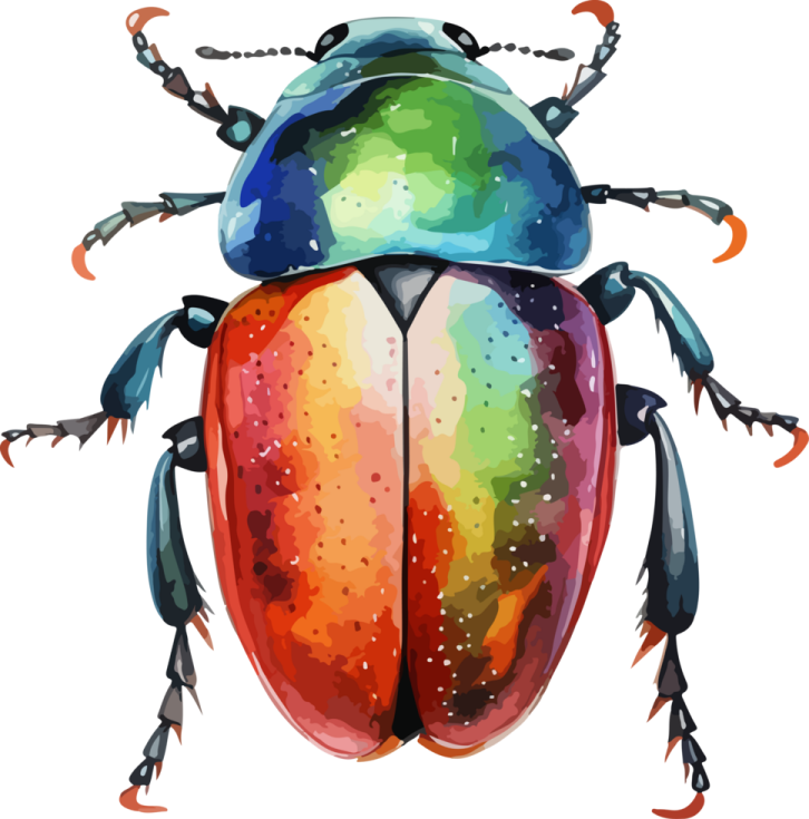 a colorful beetle on a white background