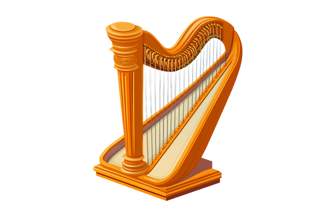 an orange harp on a white background