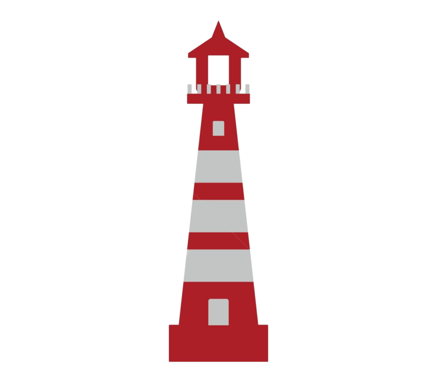 a red and white lighthouse on a white background