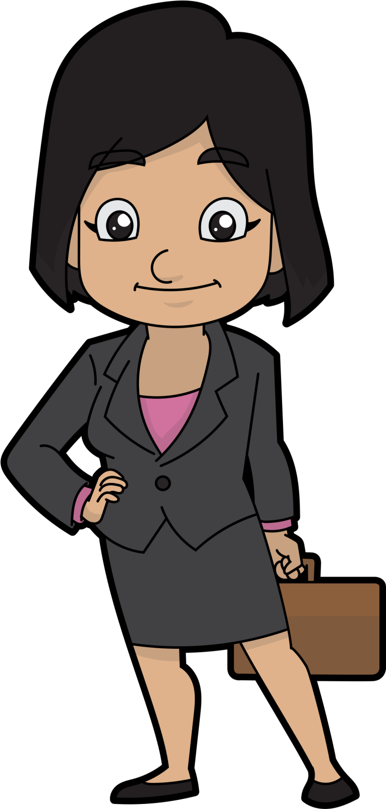 a woman in a business suit with a briefcase