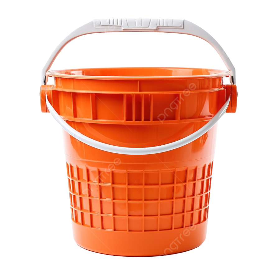 orange plastic bucket with handle