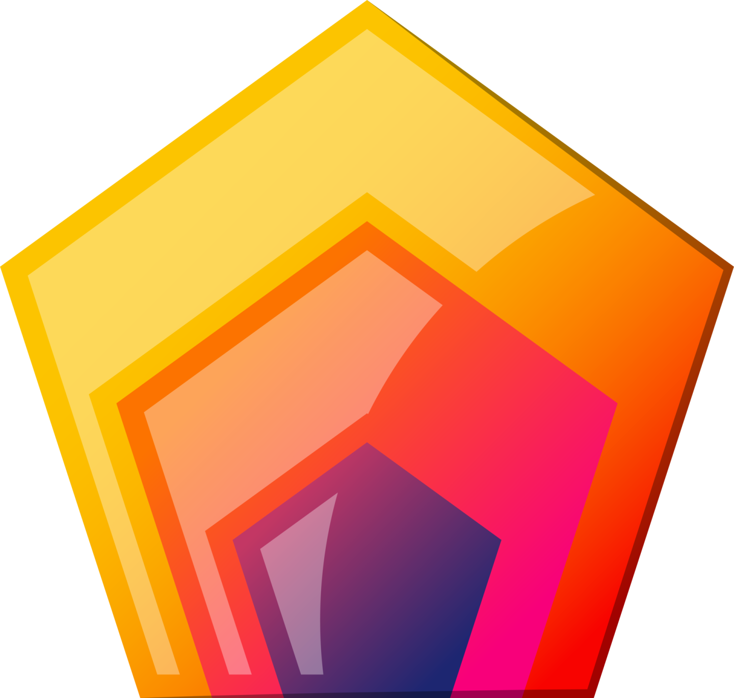 a red and yellow hexagon on a white background