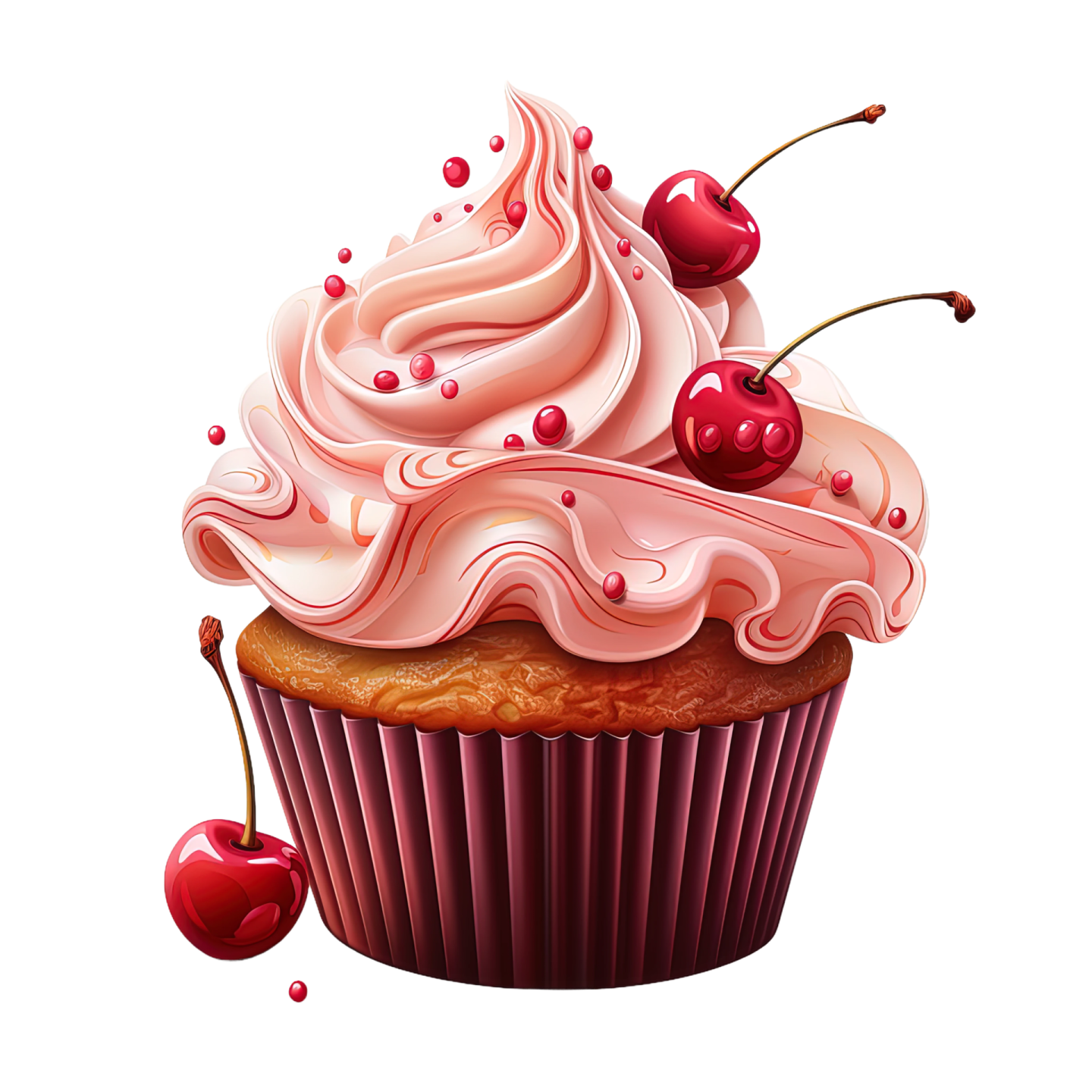 a cupcake with pink frosting and cherries