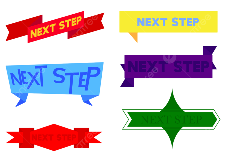 a set of colorful arrows with the words next step