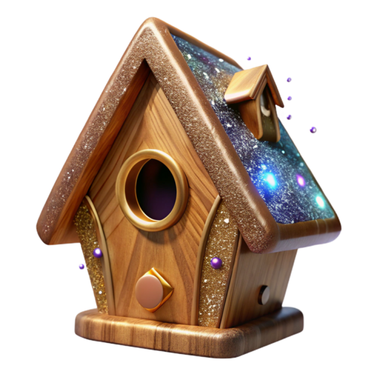 a wooden birdhouse with lights on it