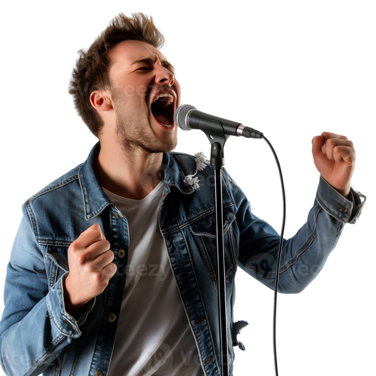 a man singing into a microphone