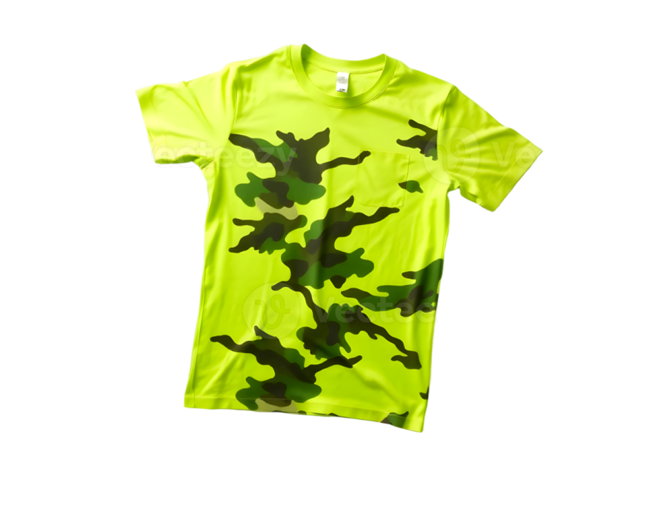 a green camo t - shirt on white background
