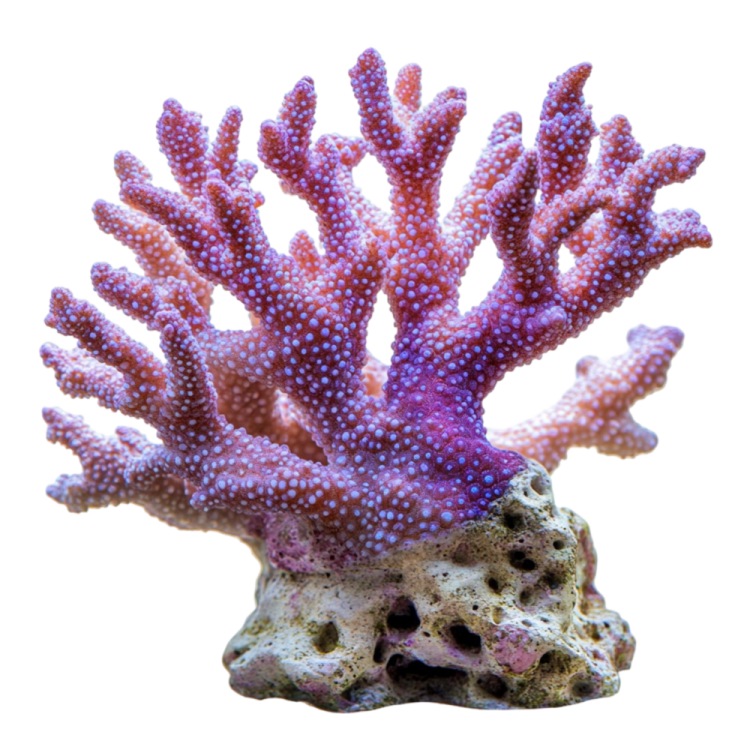 a purple and white coral on a white background