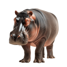 a hippo is standing and looking at the camera