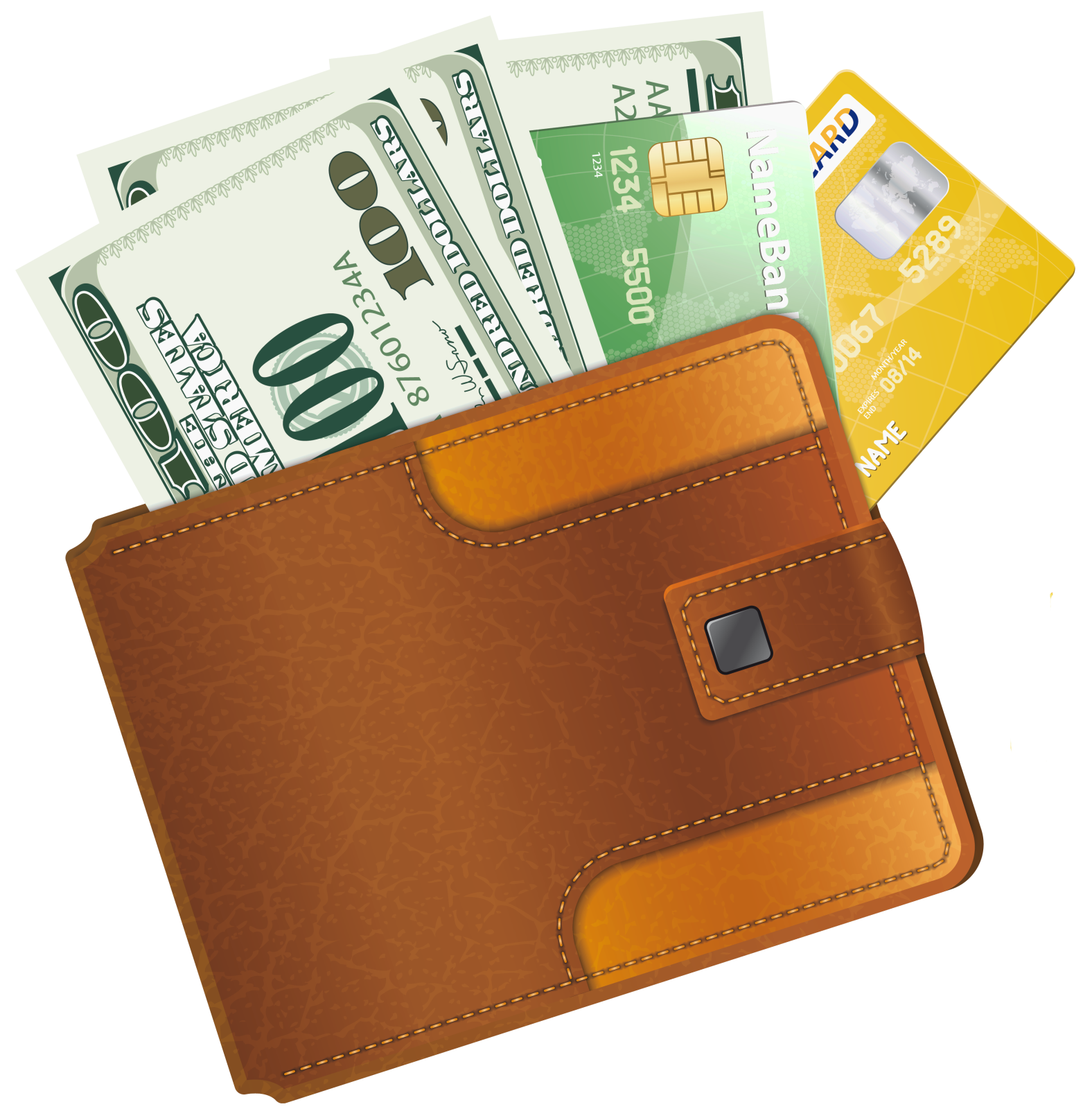 a wallet with cash and credit cards in it