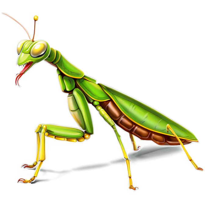 a green praying mantis on a white background
