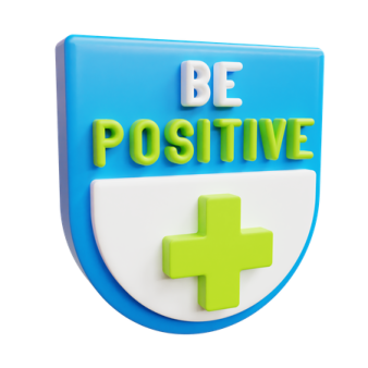 a blue and white shield with the words be positive
