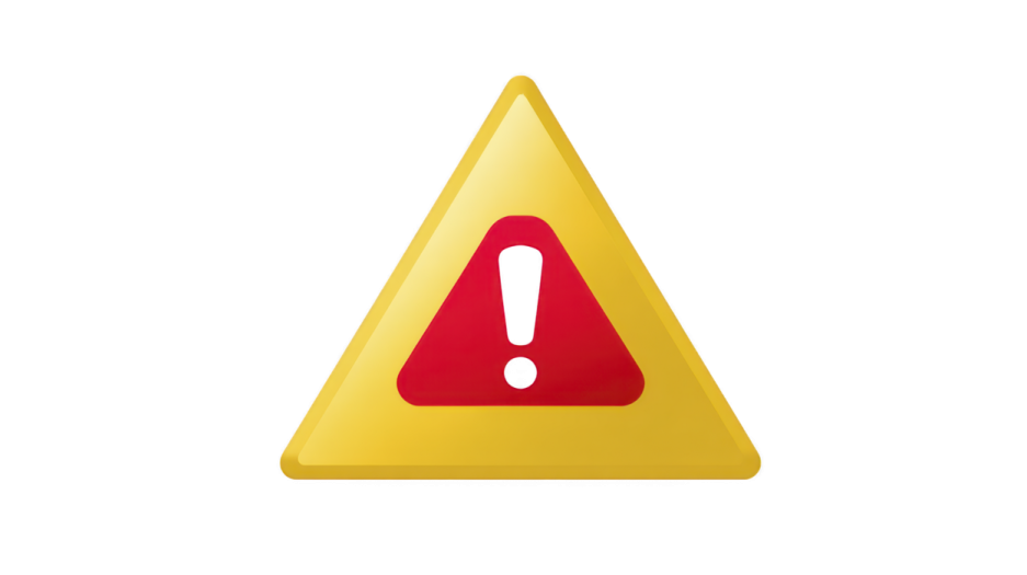 a yellow triangle with a red warning sign on it