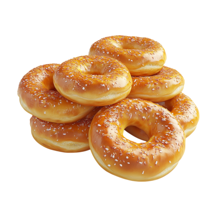a pile of six glazed donuts