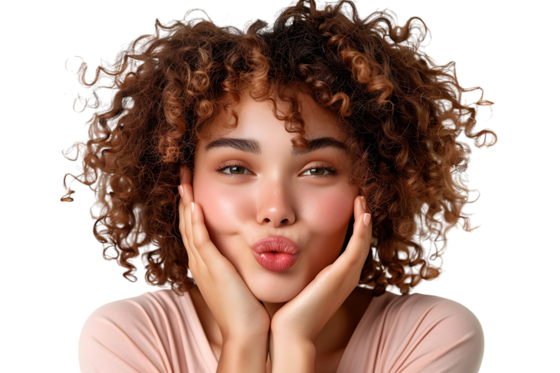 a woman with curly hair