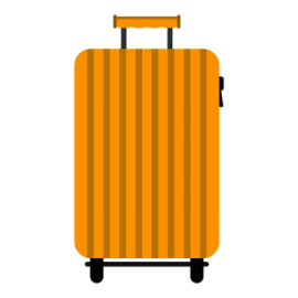 an orange suitcase with wheels