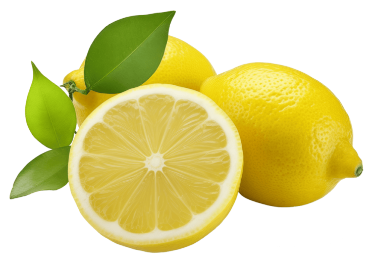 two lemons with leaves on a white background