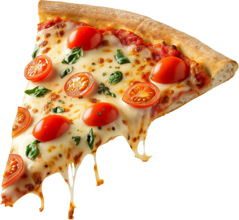 a slice of pizza on a white background