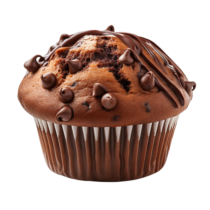 a chocolate cupcake with chocolate chips on top