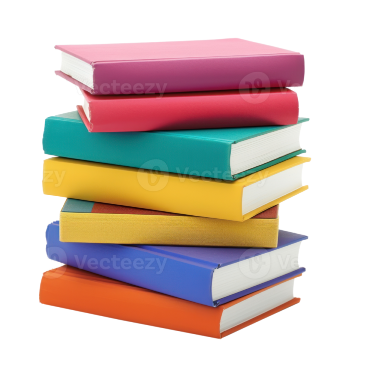 stack of colorful books on white background