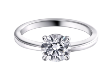 a white gold engagement ring with a single diamond