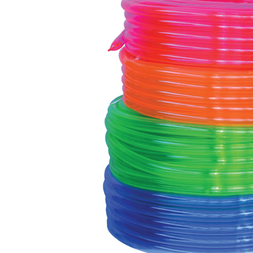 a stack of colorful plastic tubs