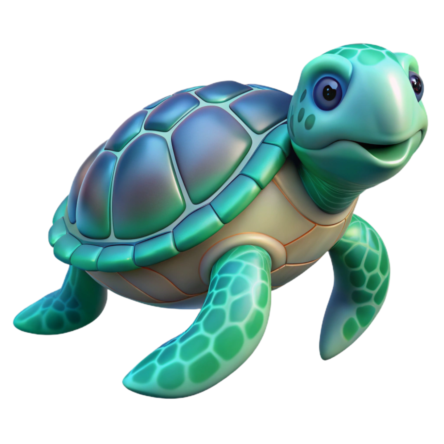 a green turtle with a blue shell on its back