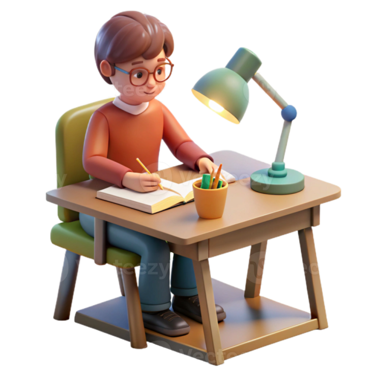 a person sitting at a desk with a book and pen