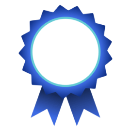 a blue medal with a white background