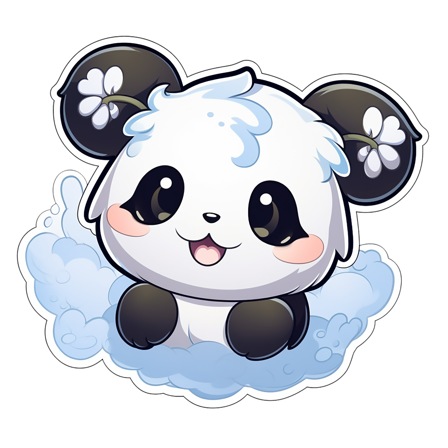 a cartoon panda sitting on top of a cloud