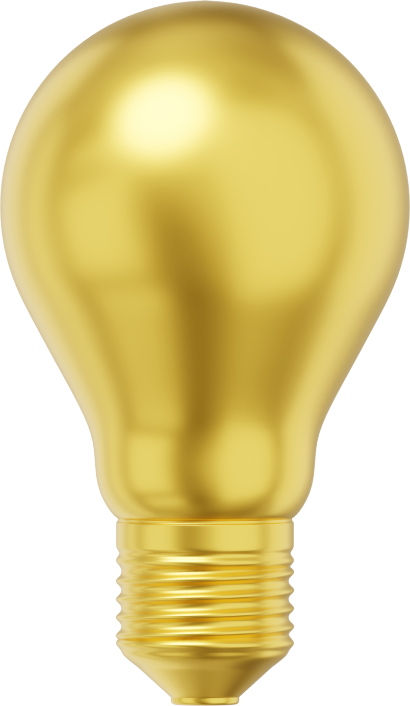 a golden light bulb on a white background