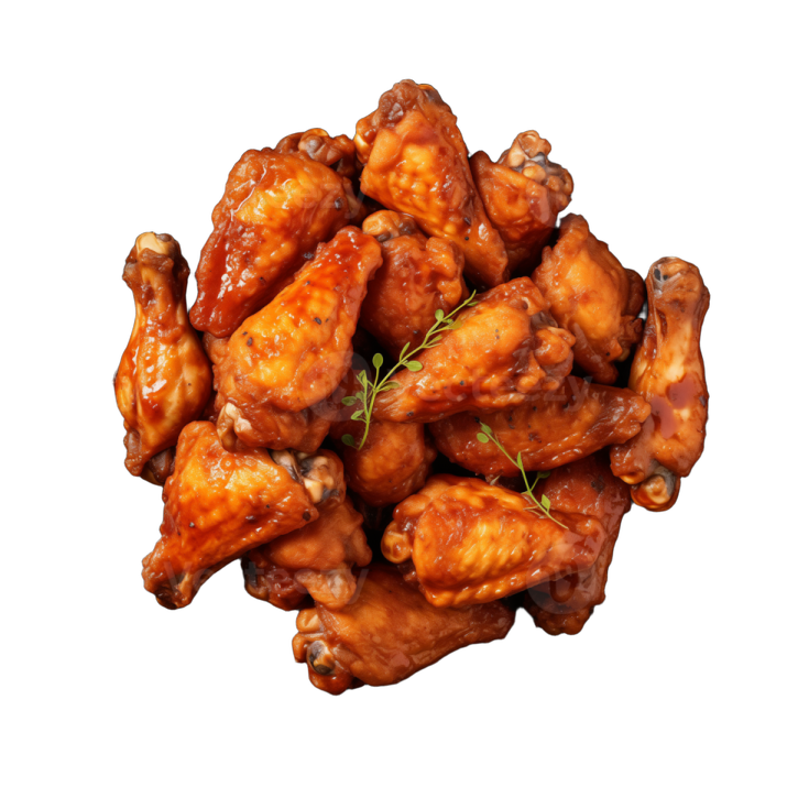 a black plate with chicken wings on it