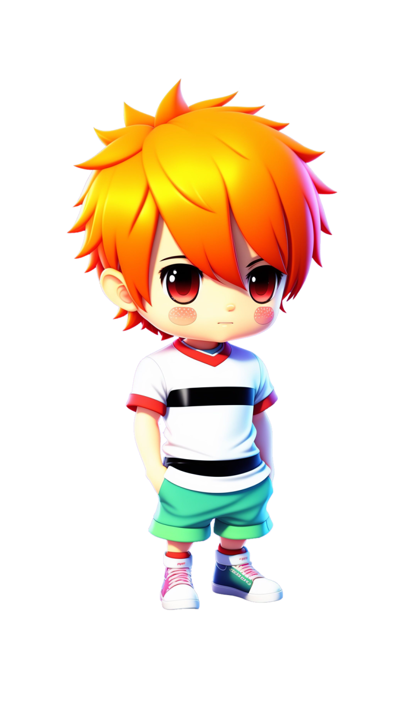 a cartoon character in a white shirt and green shorts