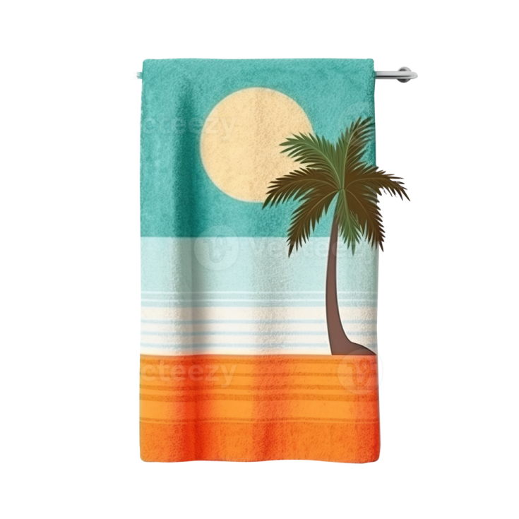 a beach towel with a palm tree on it