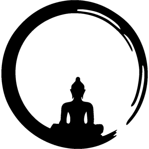 a black and white silhouette of a person sitting in a circle