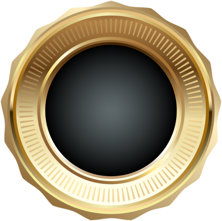 a gold medal with a black background