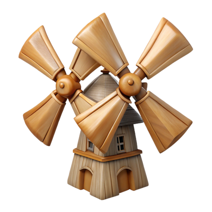 a wooden windmill on a white background