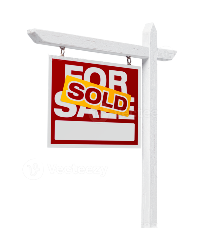 a sold for sale sign on a white pole